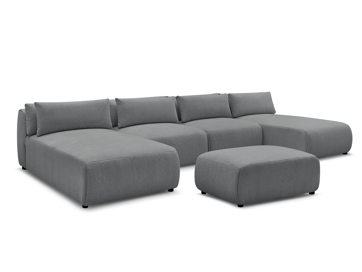 Bobochic Jana Wohnlandschaft mit kleinem Pouf Melange-Stoff Dunkelgrau