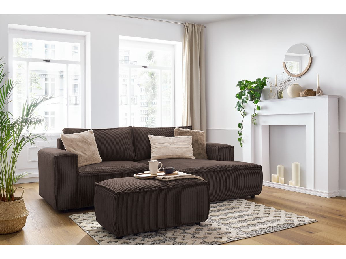 Bobochic Nihad Ecksofa mit Pouf Cordsamt Braun Ecke rechts
