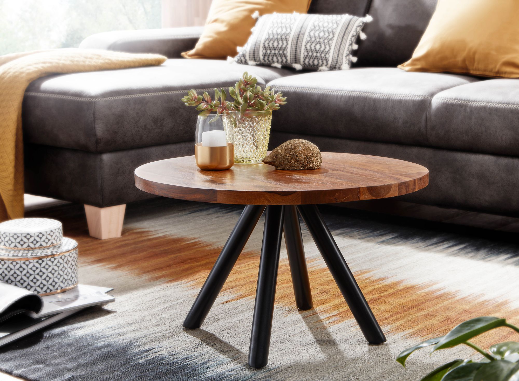 Couchtisch Njardvik Sheesham Massivholz Ø 60 cm
