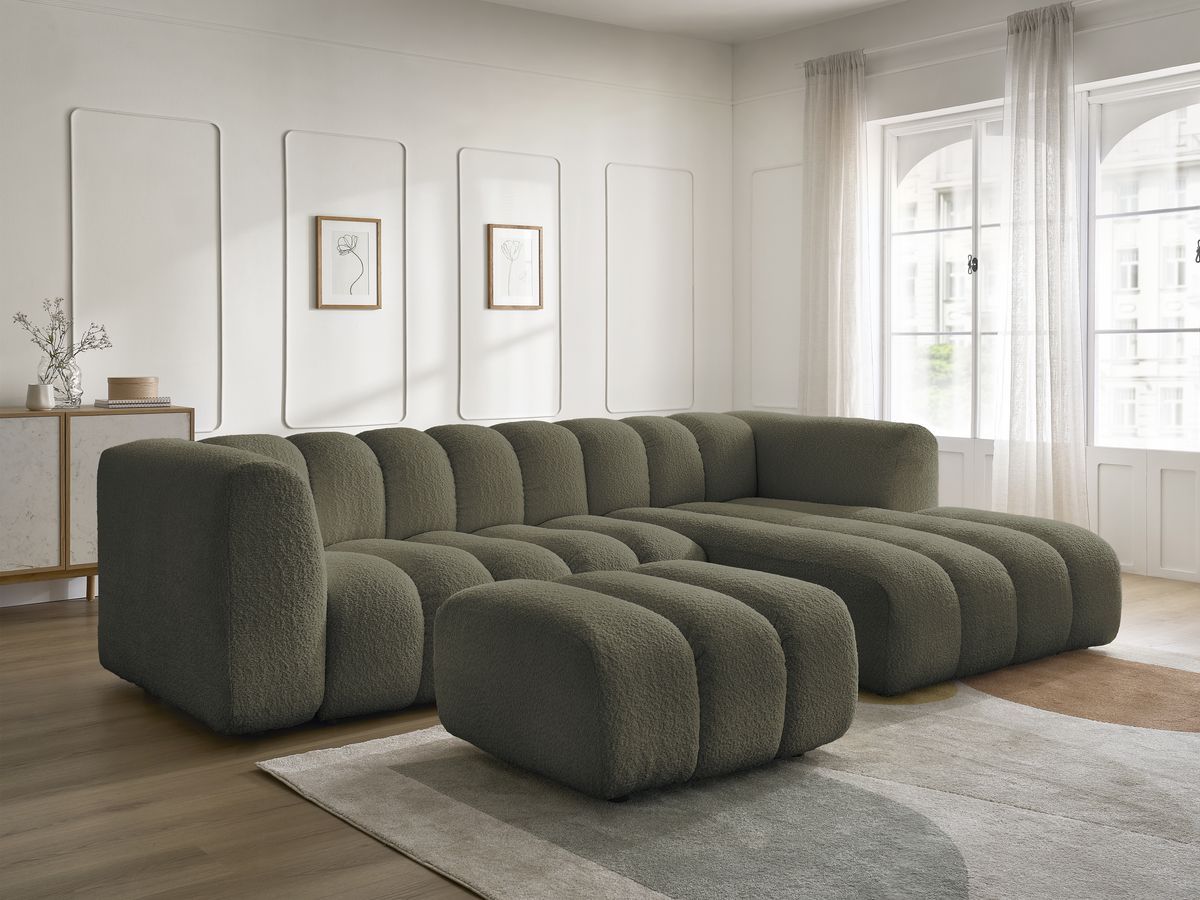 Bobochic Talia Ecksofa mit Pouf Bouclé-Stoff Grün Ecke rechts