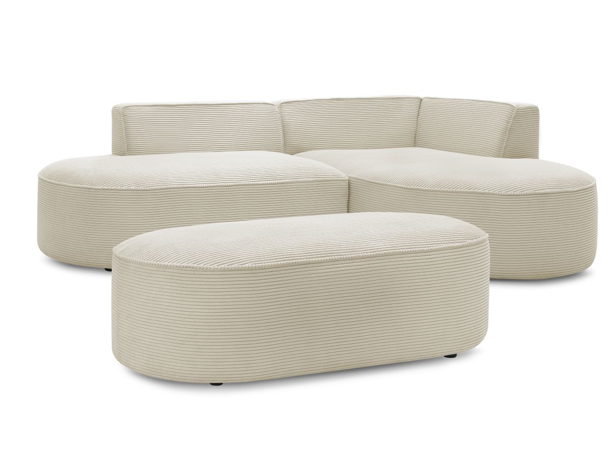 Bobochic Rousseau Ecksofa mit Pouf Cordsamt Beige Ecke rechts