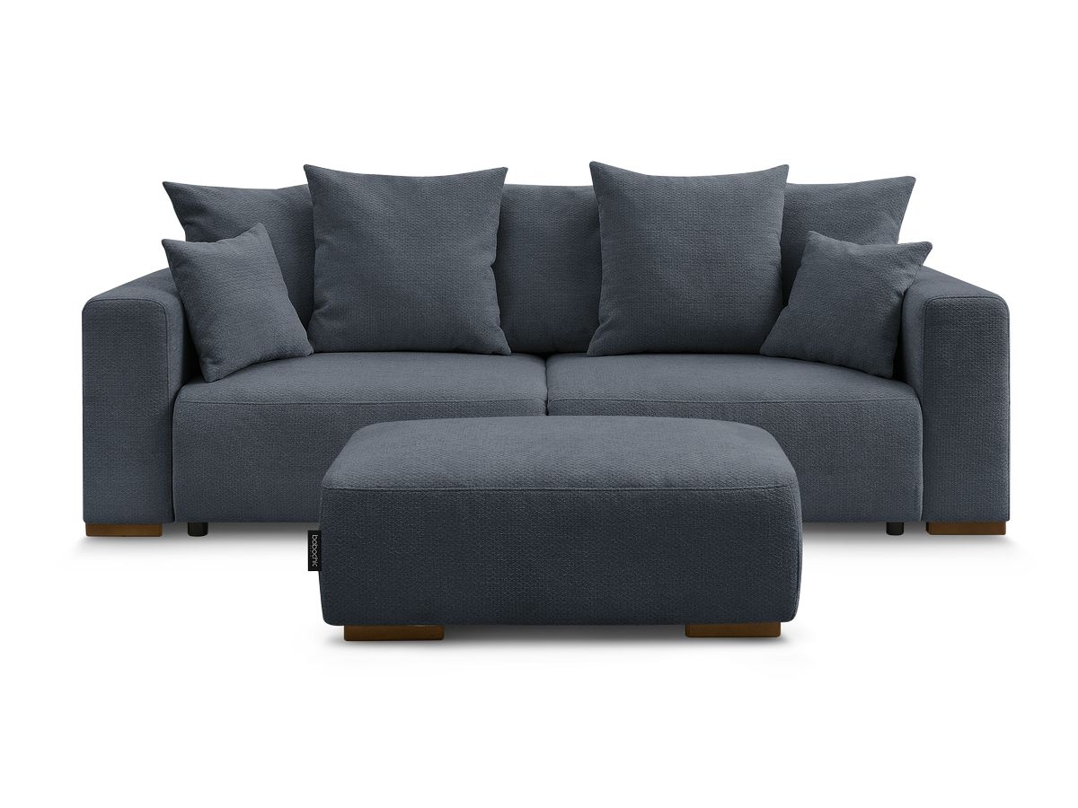 Bobochic Sidonie Schlafsofa 4-Sitzer mit Bettkasten und Pouf Melange-Stoff Dunkelblau