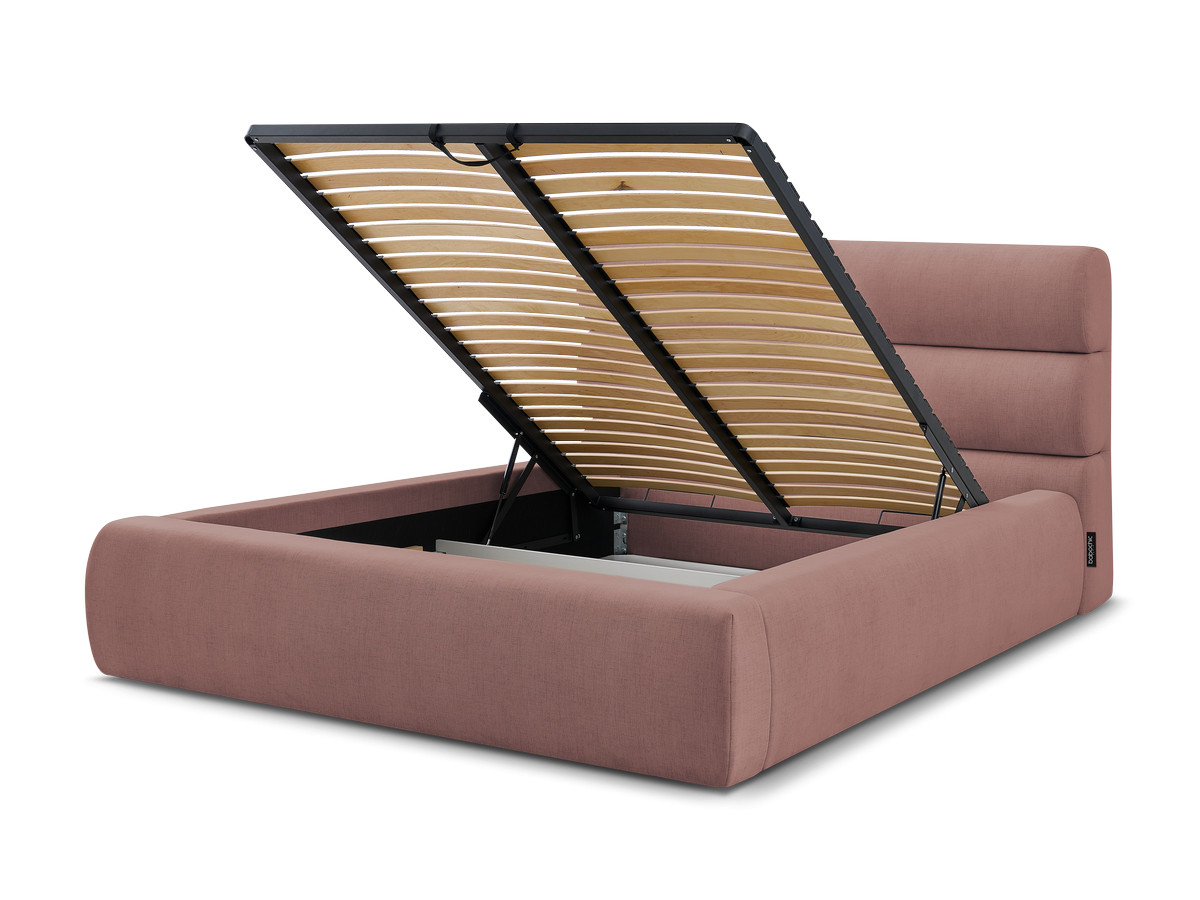 Bobochic Jagna Polsterbett mit Bettkasten Stoff Rosa, Liegefläche 160 × 200 cm