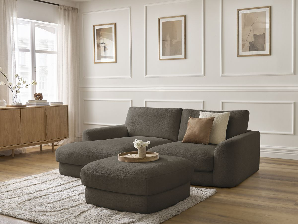 Bobochic Leonore Ecksofa mit Pouf Bouclé-Stoff Braun Ecke links