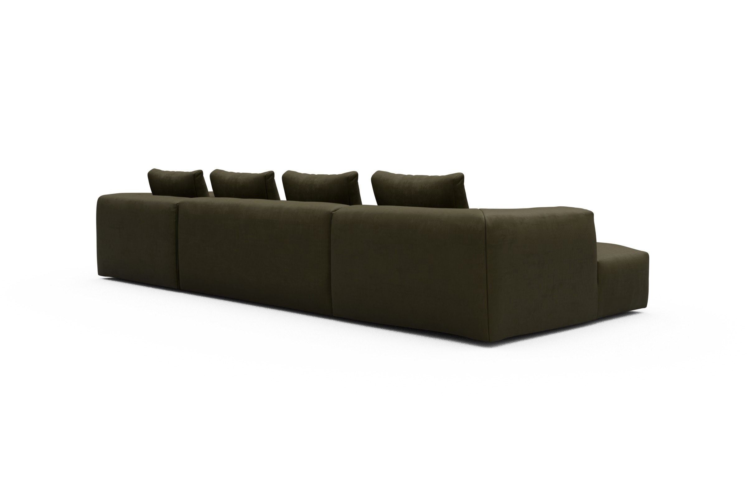 Wohnlandschaft Fred Relax-Ecke rechts mit 2-Sitzer und Chaiselongue links Cordufine-Pine-Green