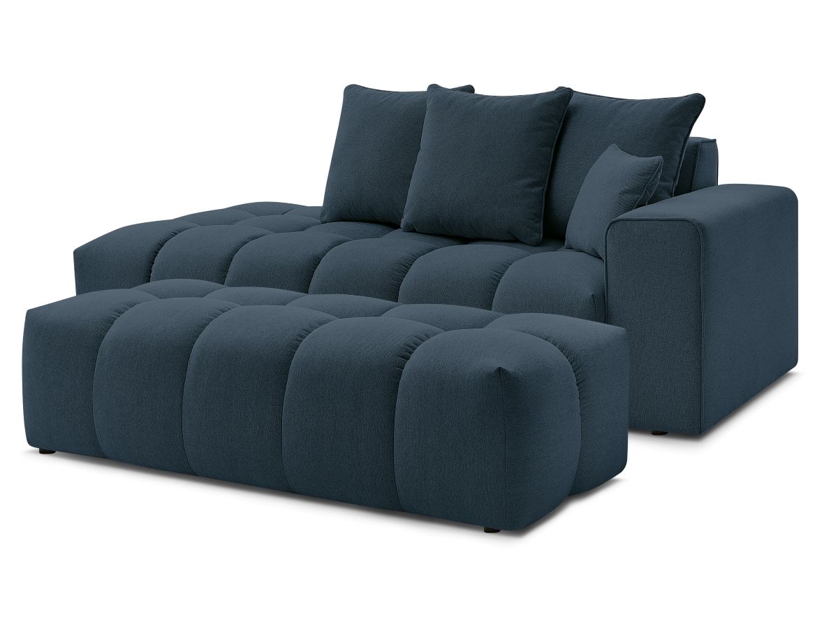 Bobochic Mont-blanc Sofa 5-Sitzer mit Pouf Melange-Stoff Dunkelblau Armlehne rechts