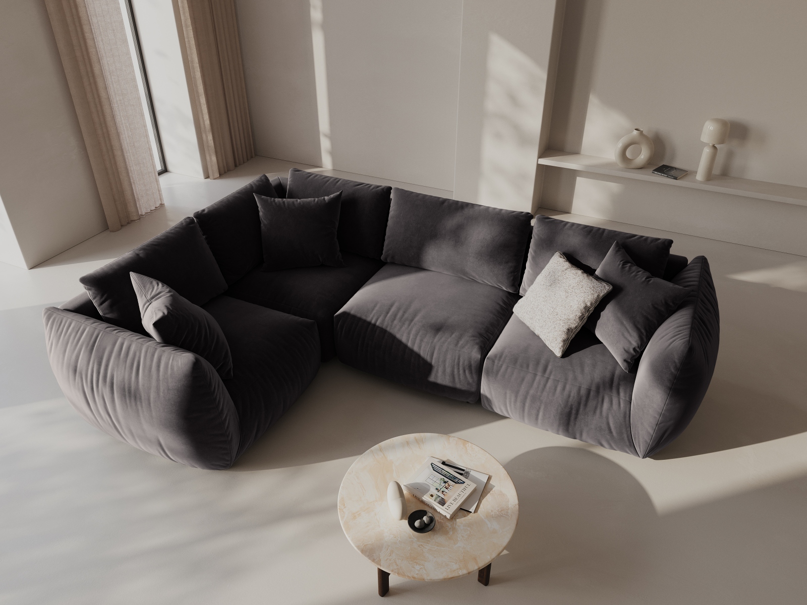 Micadoni Ecksofa Chris 4-Sitzer Links Samt Dunkelgrau