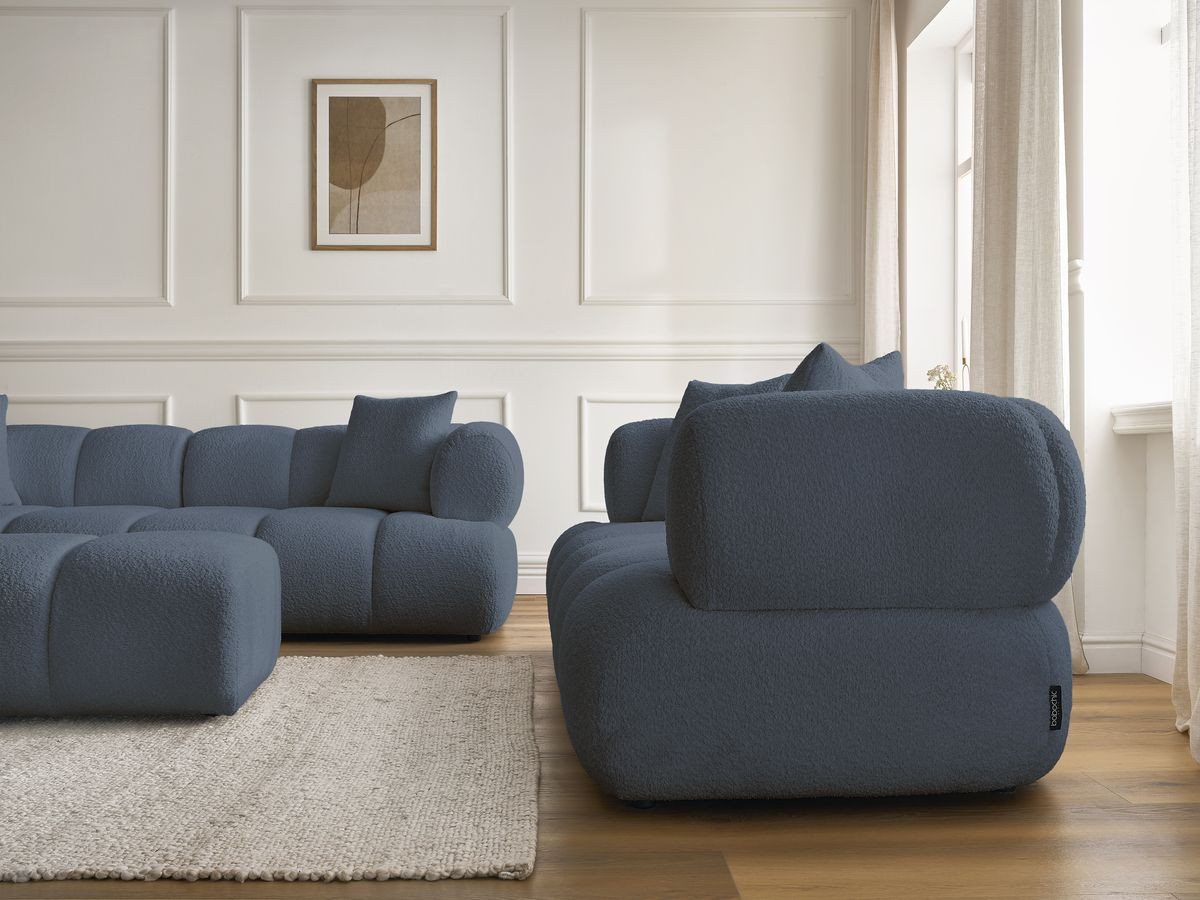 Bobochic Pamira Sofa 5-Sitzer mit Pouf Bouclé-Stoff Dunkelblau