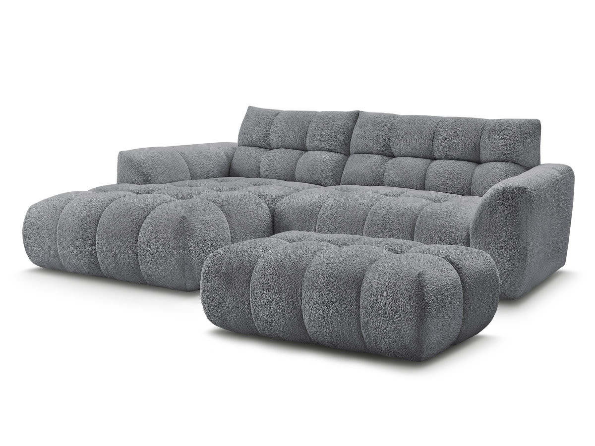 Bobochic Jaya Ecksofa mit Pouf Chenille Grau Ecke links