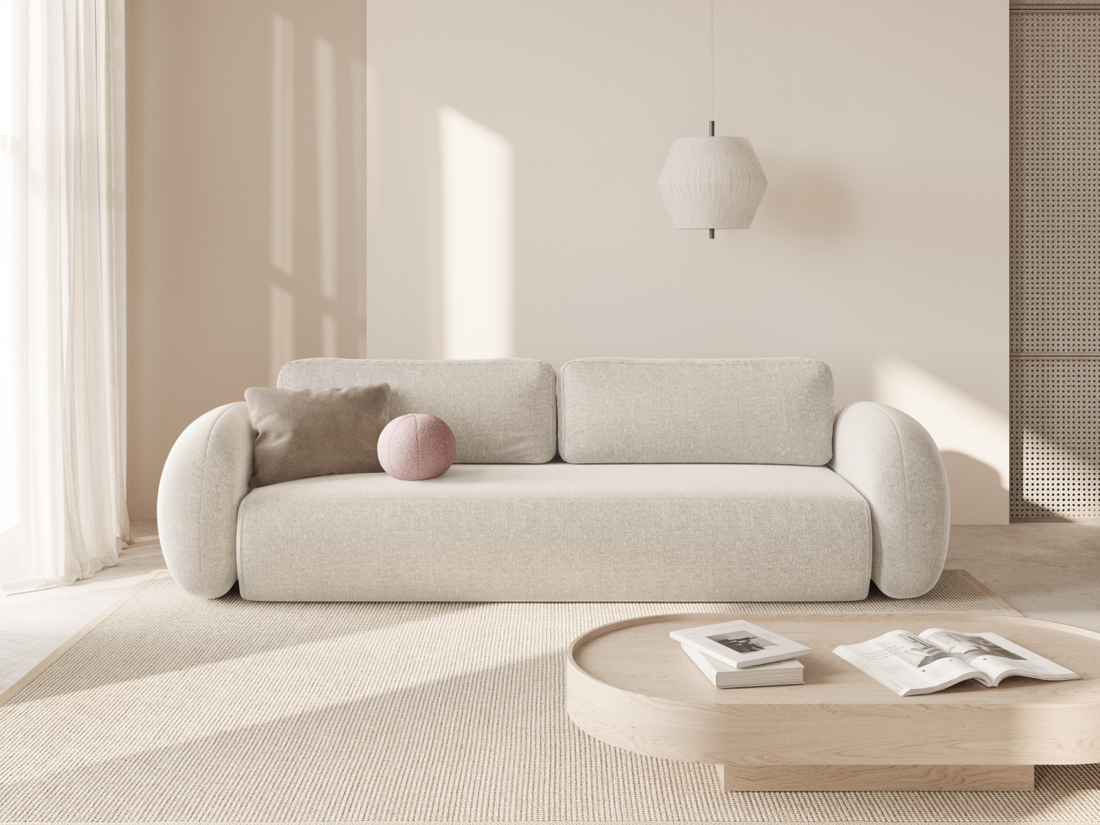 Cosmopolitan Design Schlafsofa Tonale 3-Sitzer mit Bettkasten Chenille Eden Helles Beige