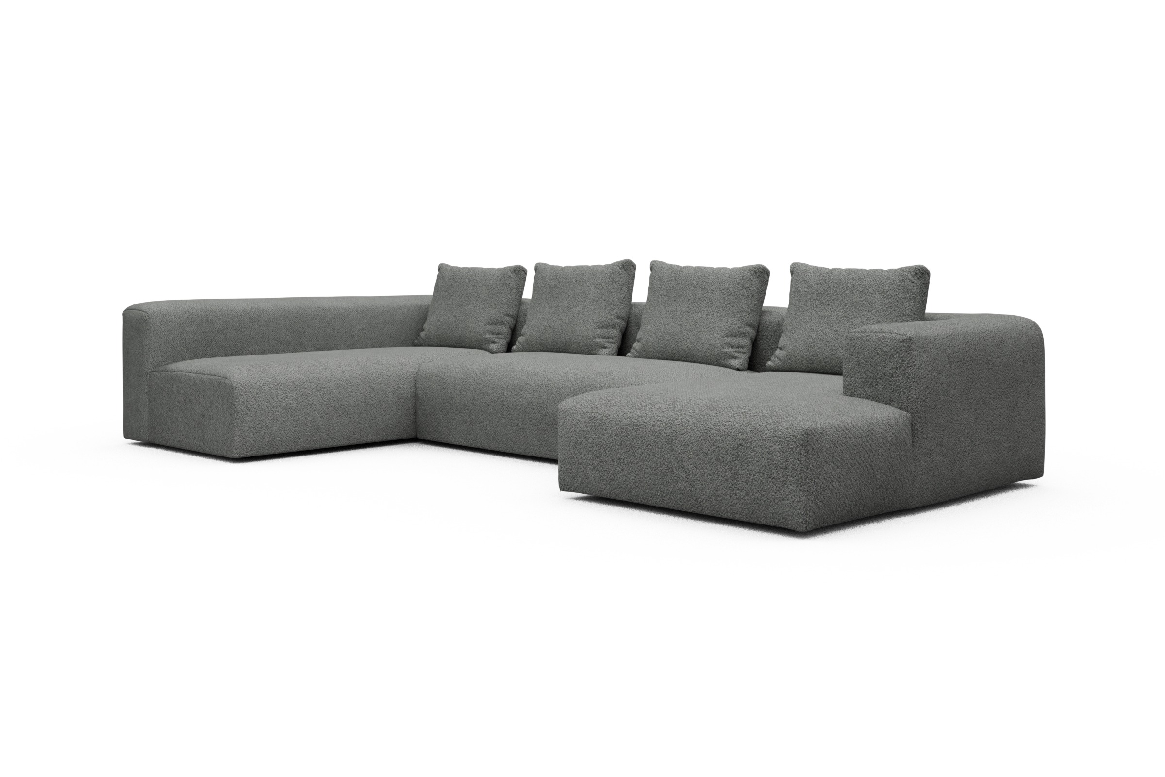 Wohnlandschaft Fred Chaiselongue rechts mit 2-Sitzer und lange Armlehne links Vanora-Warm-Grey