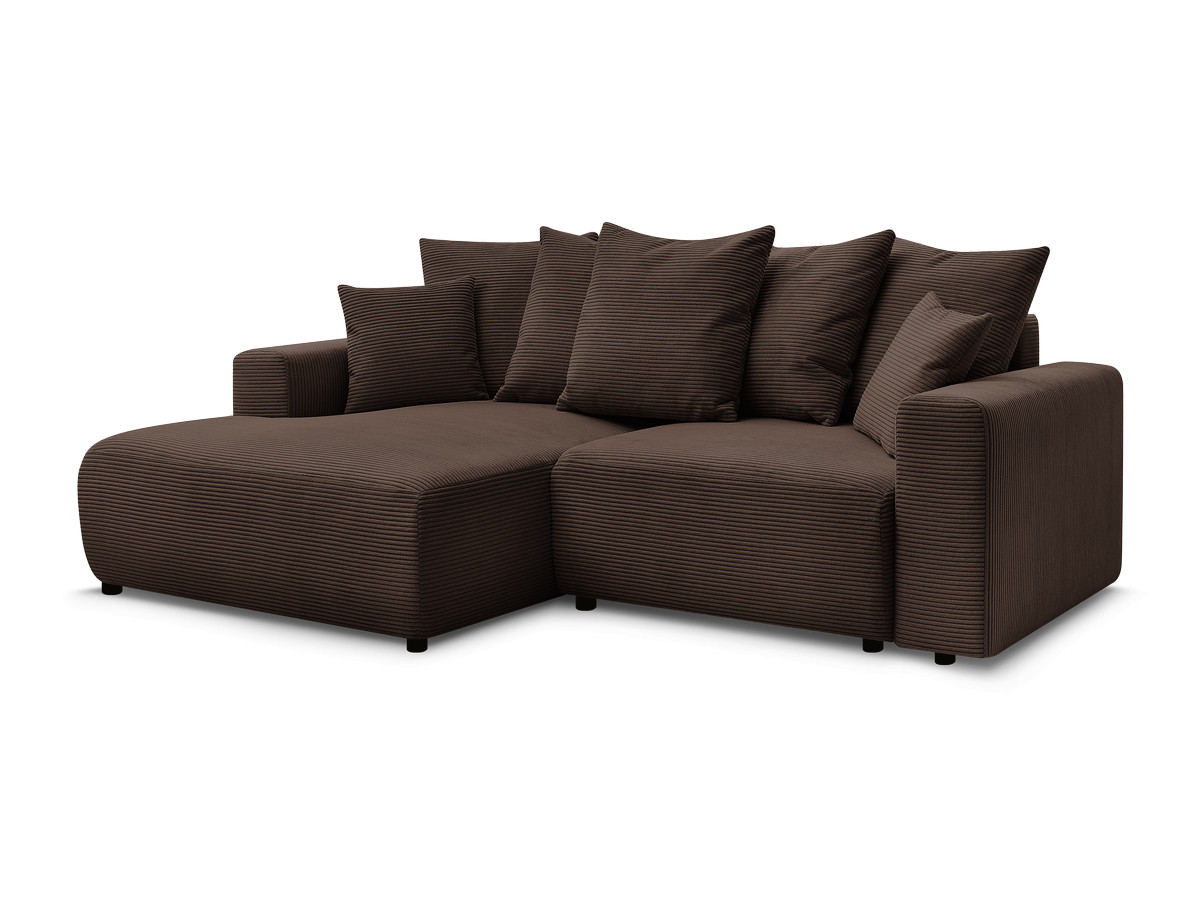 Bobochic Atilla Ecksofa mit Schlaffunktion und Bettkasten Cordsamt Braun Ecke links