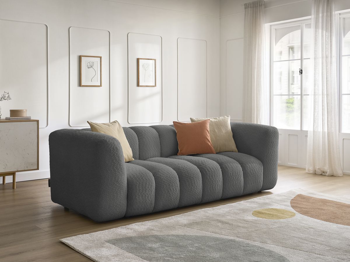 Bobochic Talia Sofa 3-Sitzer Bouclé-Stoff Dunkelgrau