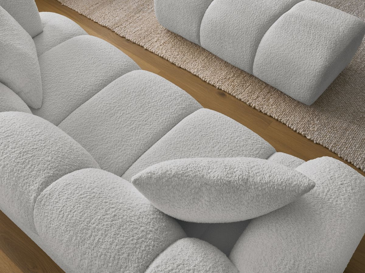 Bobochic Pamira Sofa 2-Sitzer mit Pouf Bouclé-Stoff Hellgrau