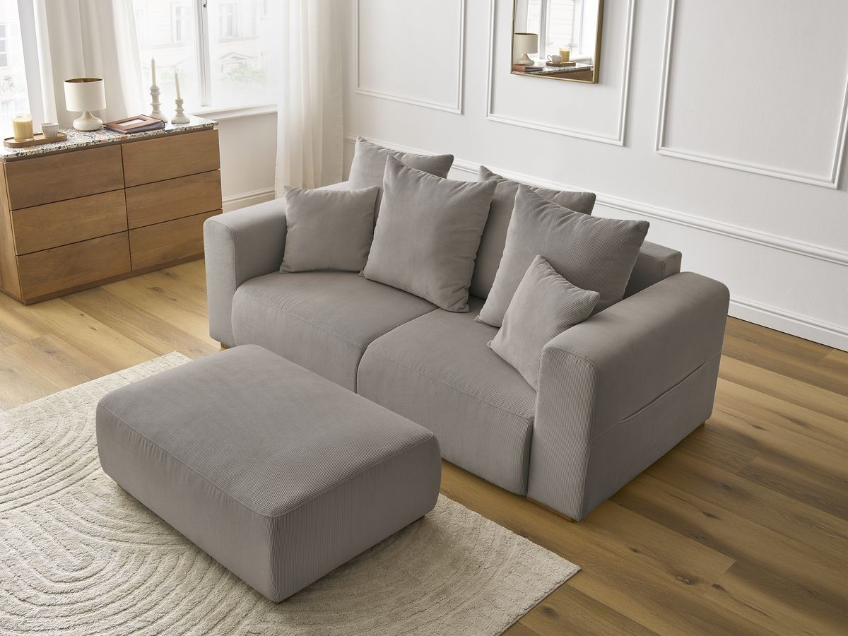 Bobochic Sidonie Sofa 3-Sitzer mit Pouf Cordsamt Taupe