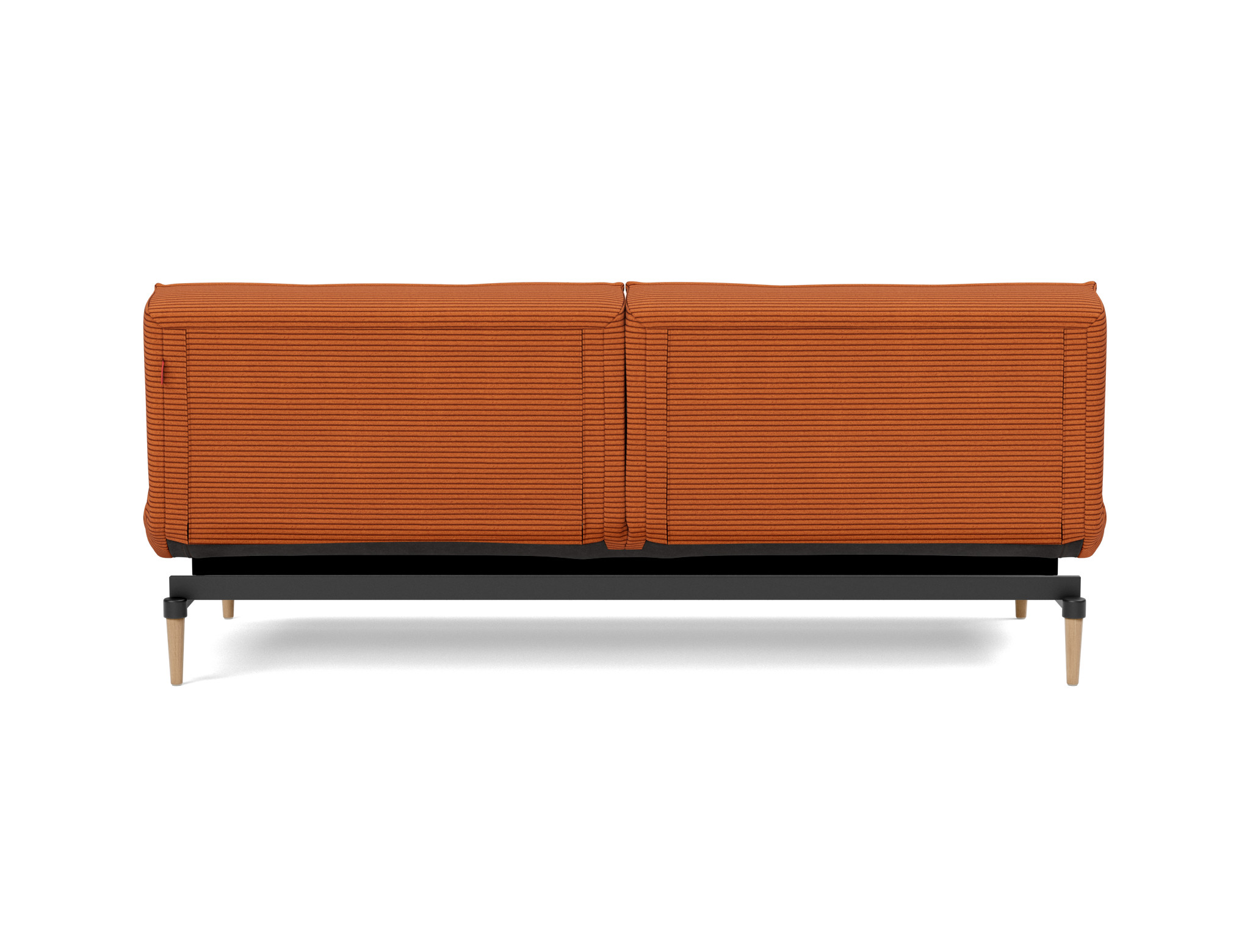 Schlafsofa Splitback Kord Corduroy 595-Burnt-Orange Beine Styletto Eiche hell