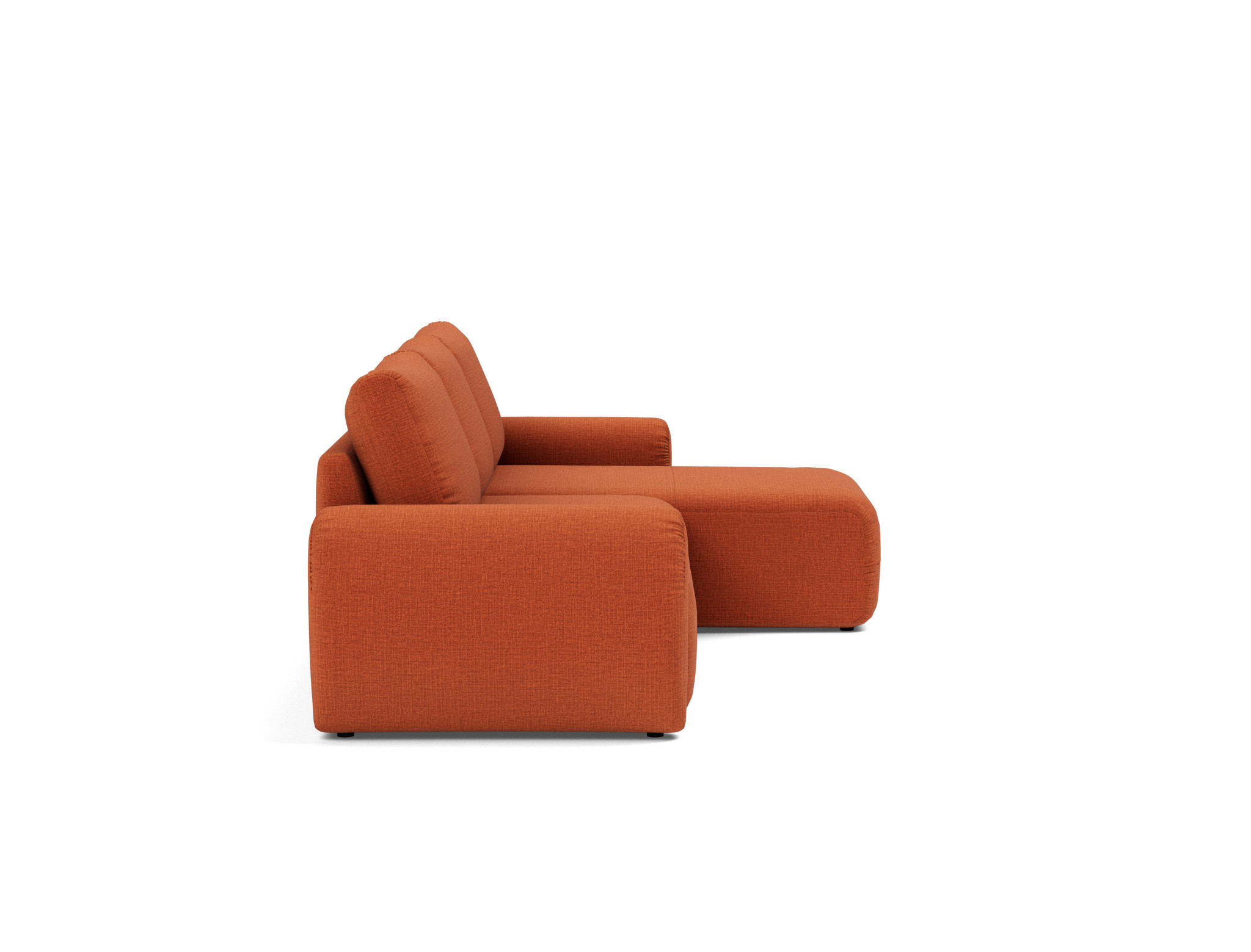 Schlafsofa Norum mit Chaiselongue und Curve-Armlehnen Chenille Esina 412-Rust-Orange