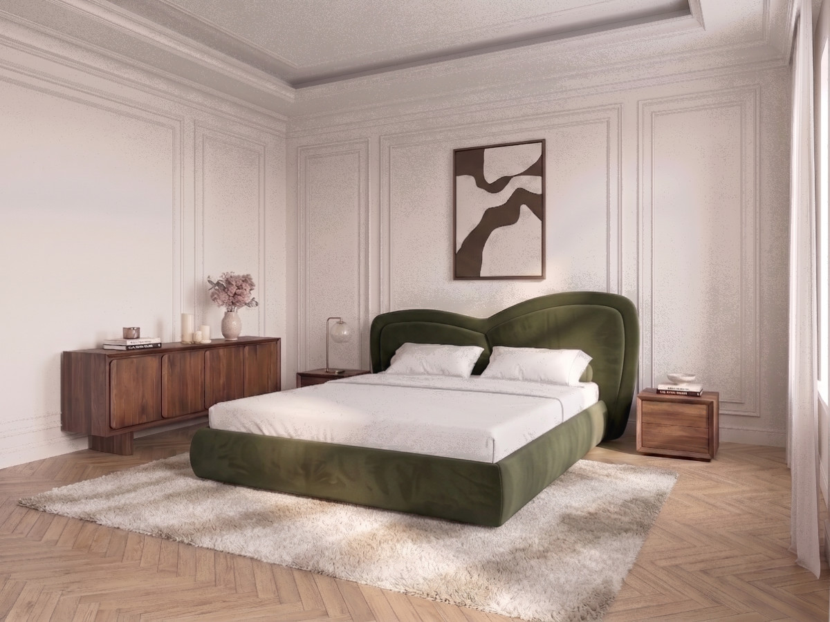 Bobochic Daniela Polsterbett Samt Grün, Liegefläche 160 × 200 cm
