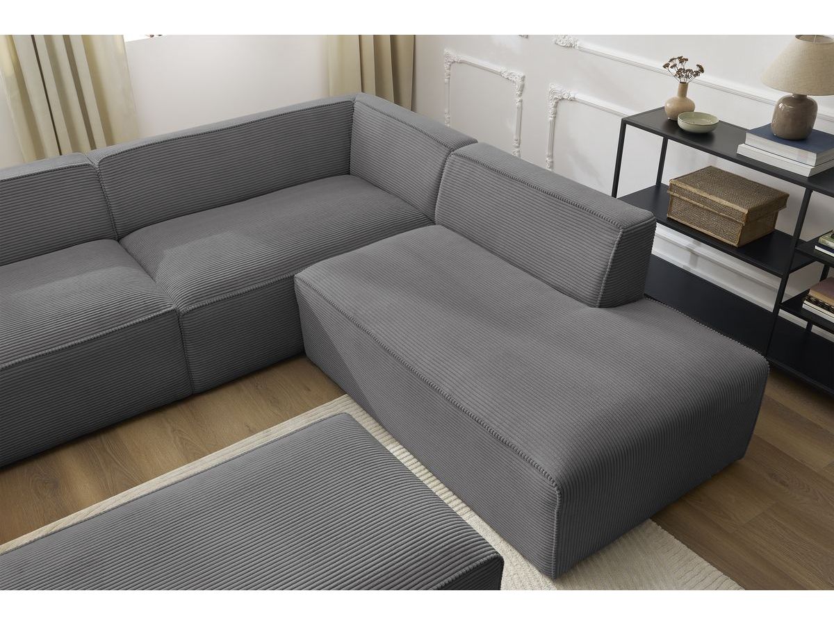 Bobochic Megeve Wohnlandschaft mit Pouf Cordsamt Dunkelgrau Ecke links