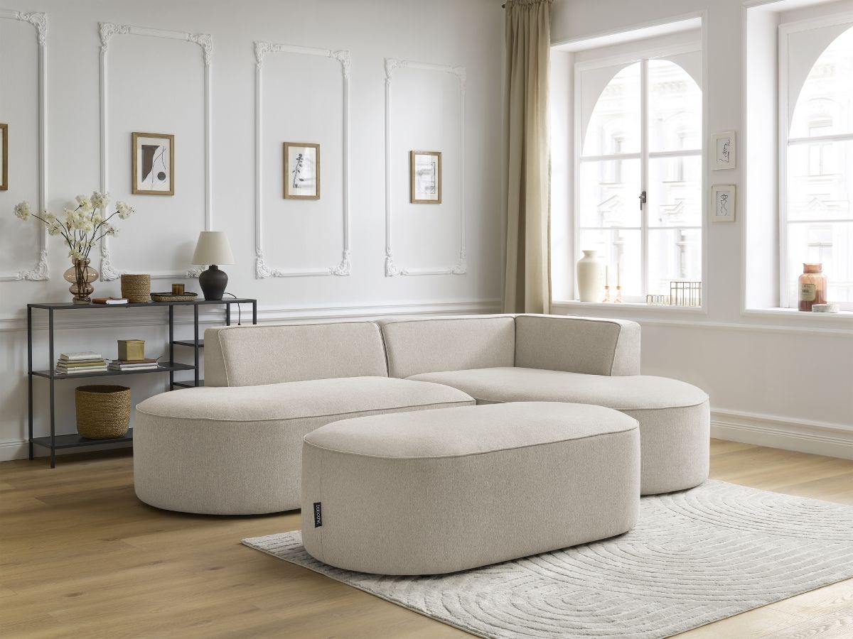 Bobochic Rousseau Ecksofa mit Pouf Melange-Stoff Beige Ecke rechts