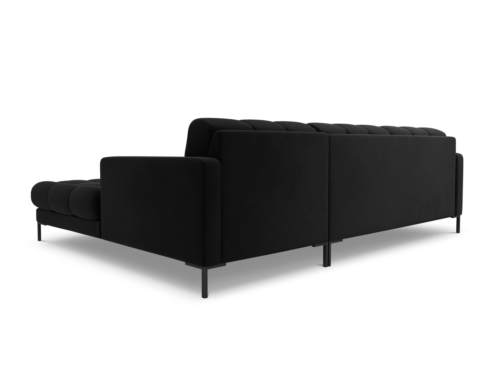 Cosmopolitan Design Ecksofa Bali 5-Sitzer Samt Bluvel Schwarz Rechts Beine Schwarzes Metall
