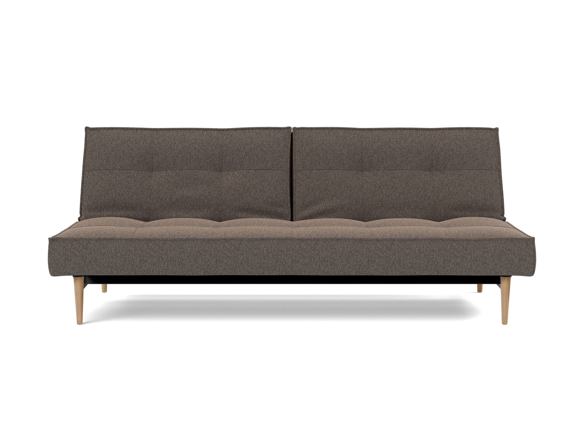 Schlafsofa Splitback Boucle Skandi 530-Taupe Beine Styletto Eiche hell