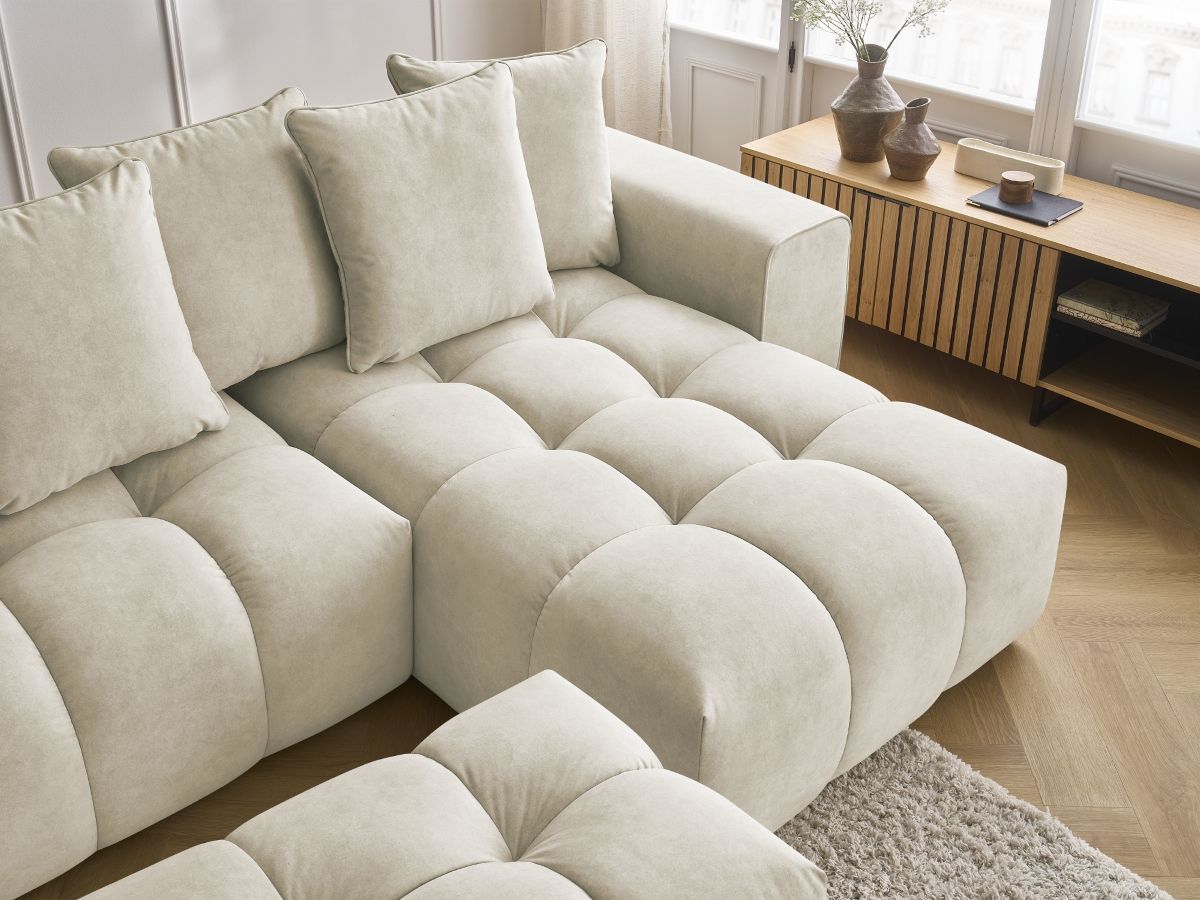 Bobochic Mont-blanc Wohnlandschaft mit Pouf Samt Beige