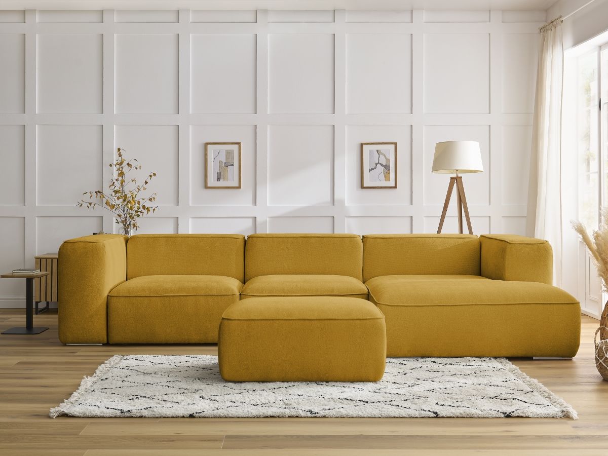 Bobochic Zephyr Ecksofa mit Pouf 349 × 165 cm Strukturstoff Gelb Ecke rechts