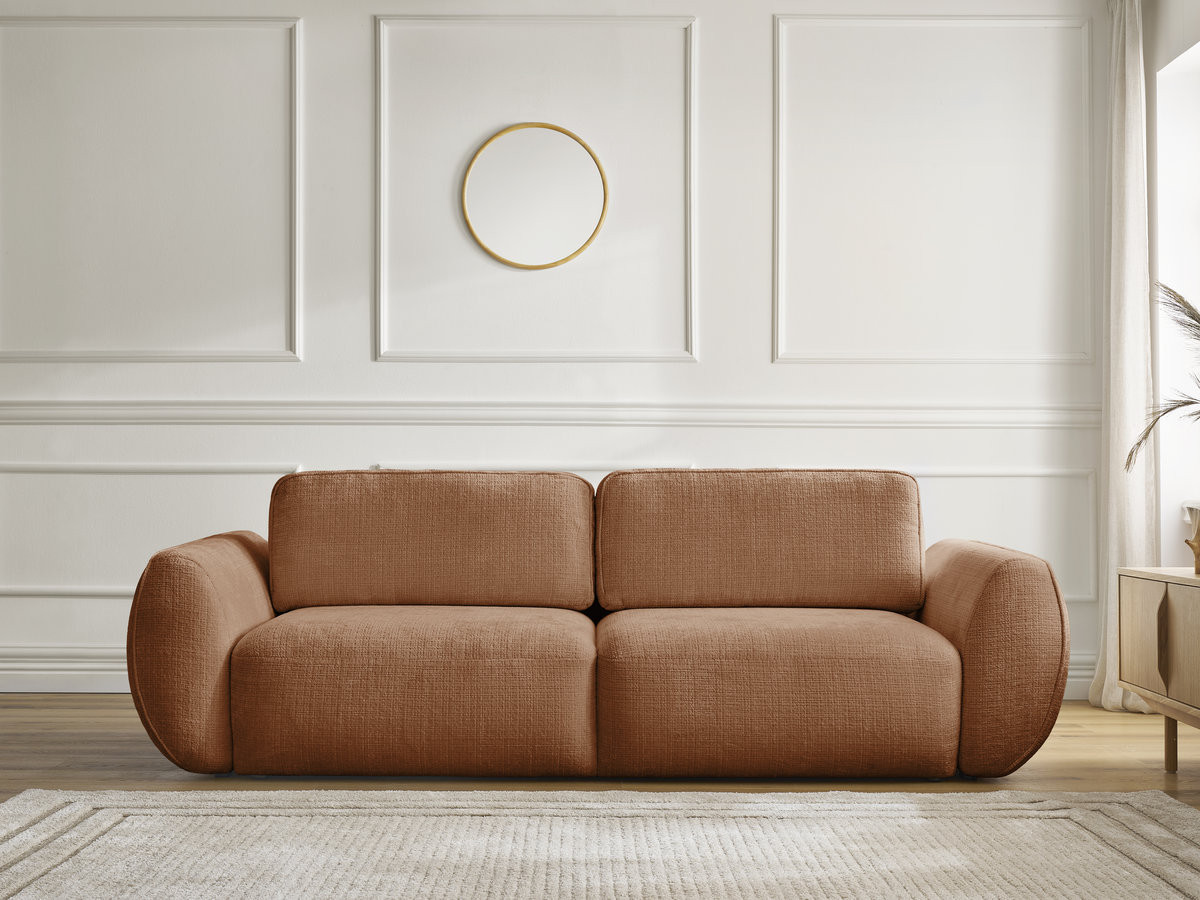 Bobochic Denise Schlafsofa 3-Sitzer mit Bettkasten Strukturstoff Orange