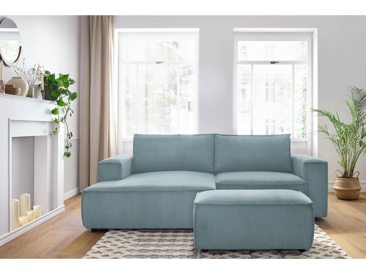 Bobochic Nihad Ecksofa mit Pouf Cordsamt Hellblau Ecke links