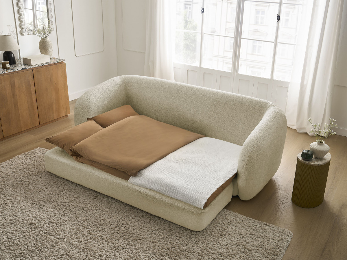 Bobochic Neyo Schlafsofa 3-Sitzer Bouclé-Stoff Beige