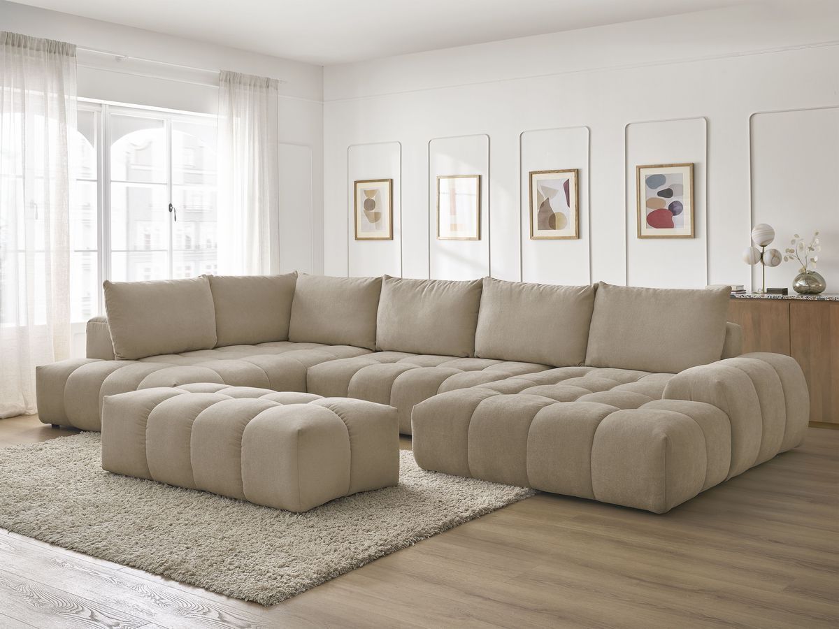 Bobochic Everest Wohnlandschaft mit Pouf, 6 Kissen Strukturstoff Taupe Ecke rechts