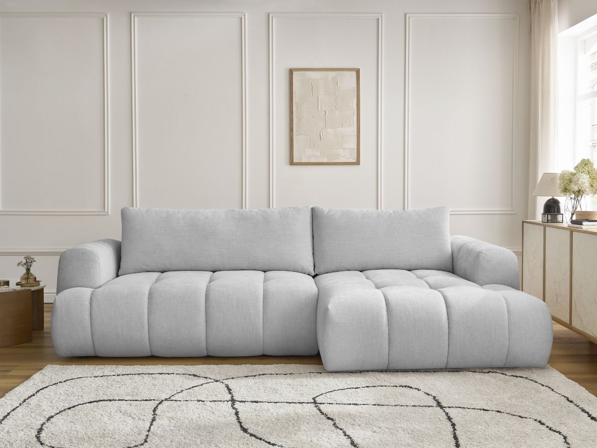 Bobochic Fuji Ecksofa mit Schlaffunktion und Bettkasten 292 × 160 cm Stoff Hellgrau Ecke rechts