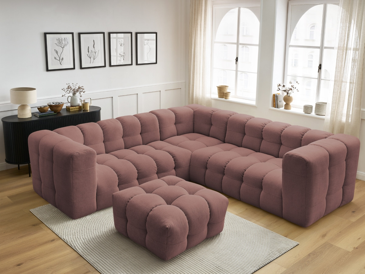 Bobochic Cloud Ecksofa mit Pouf 268 × 110 cm Stoff Rosa