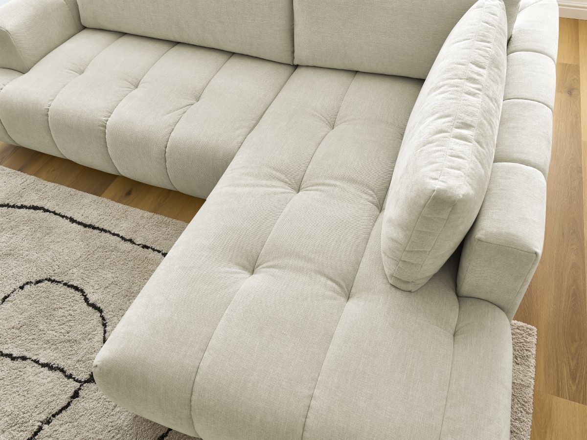 Bobochic Fuji Ecksofa mit Schlaffunktion und Bettkasten 282 × 204 cm Stoff Beige Ecke rechts