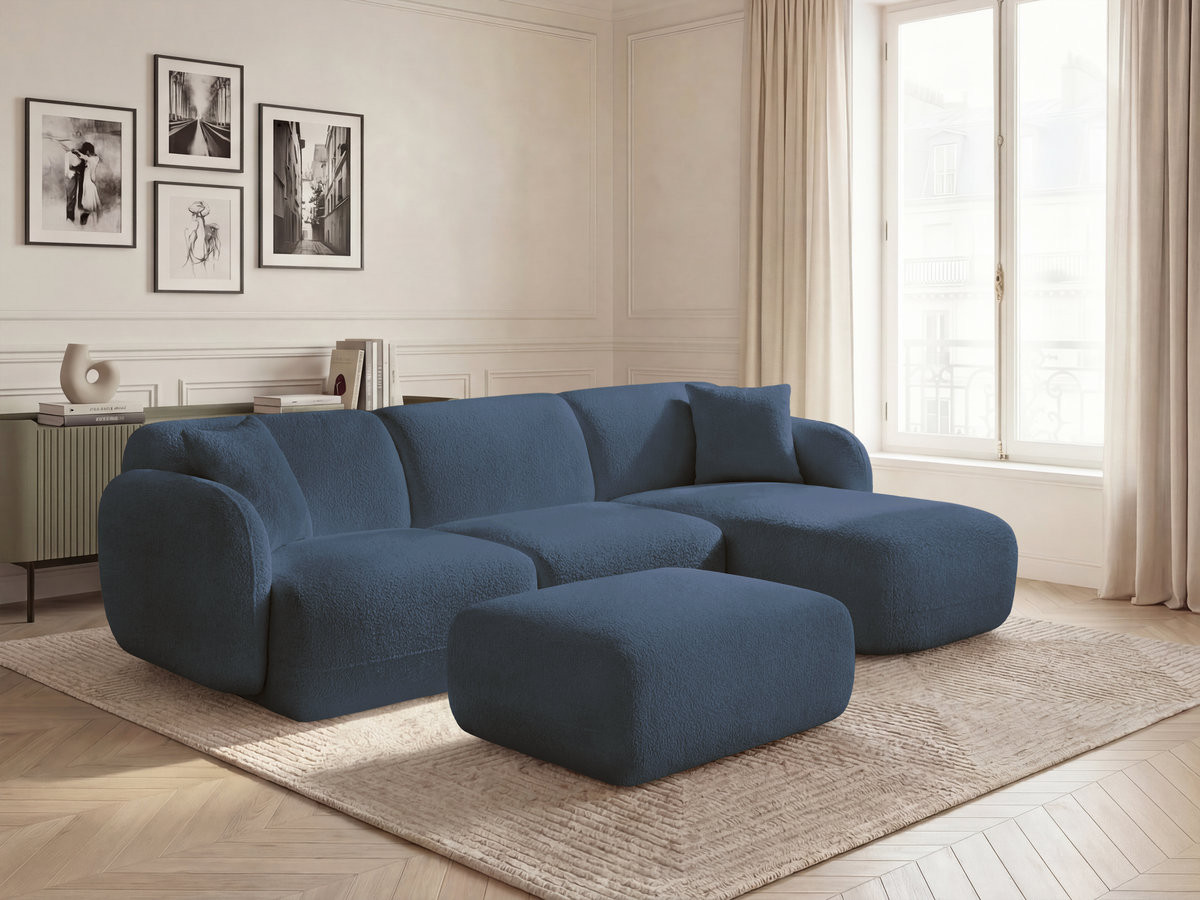 Bobochic Anda Ecksofa mit Pouf 292 × 163 cm Chenille Dunkelblau Ecke rechts