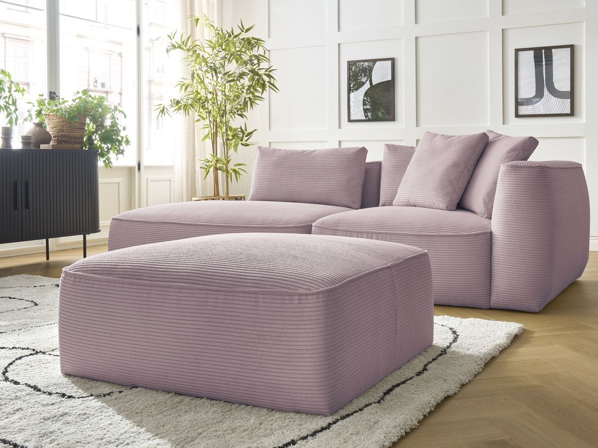 Bobochic Leopold Sofa 4-Sitzer mit Pouf Cordsamt Violett Armlehne rechts