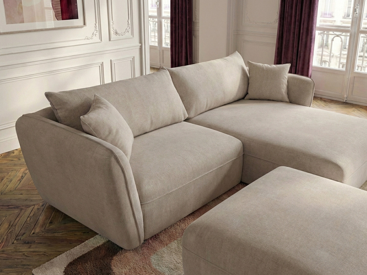 Bobochic Luigi Ecksofa mit Pouf Strukturstoff Beige Ecke rechts