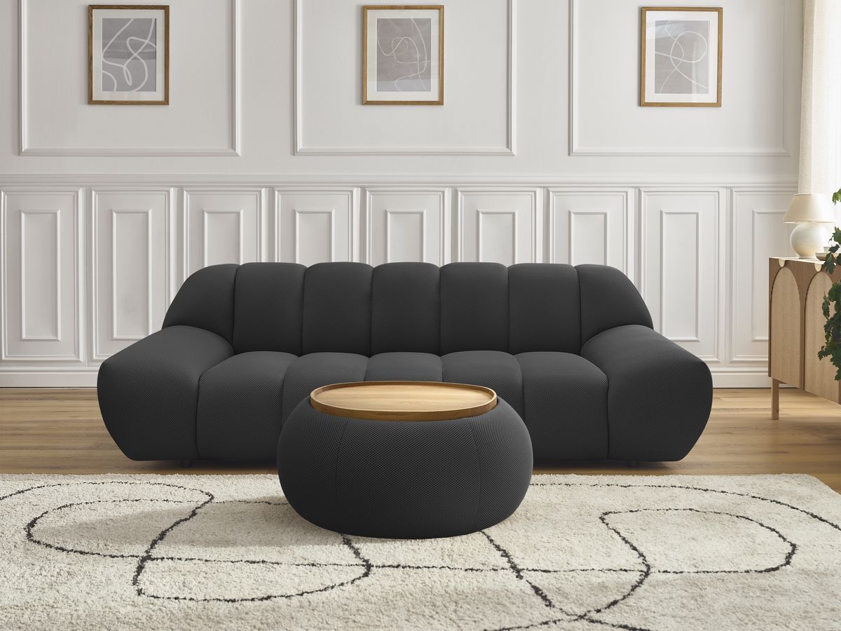 Bobochic Hayden Sofa 2-Sitzer mit Pouf Mesh-Stoff Schwarz