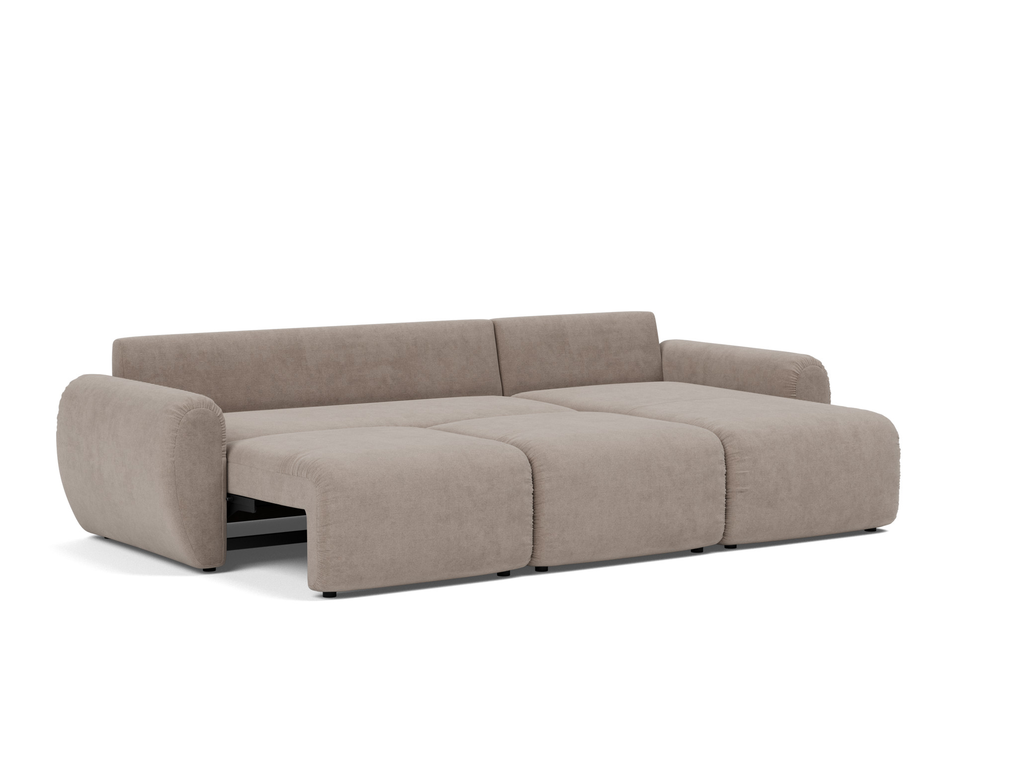 Schlafsofa Norum mit Chaiselongue und Curve-Armlehnen Kord Cordufine 318-Beige