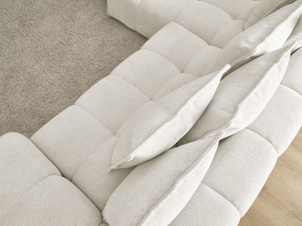Bobochic Everest Ecksofa mit Schlaffunktion und Bettkasten 318 × 180 cm, 7 Kissen Melange-Stoff Weiß Ecke links