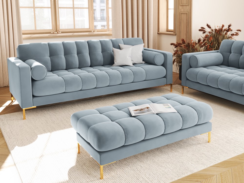 Cosmopolitan Design Sofa Bali 3-Sitzer Samt Bluvel Hellblau Beine Gold