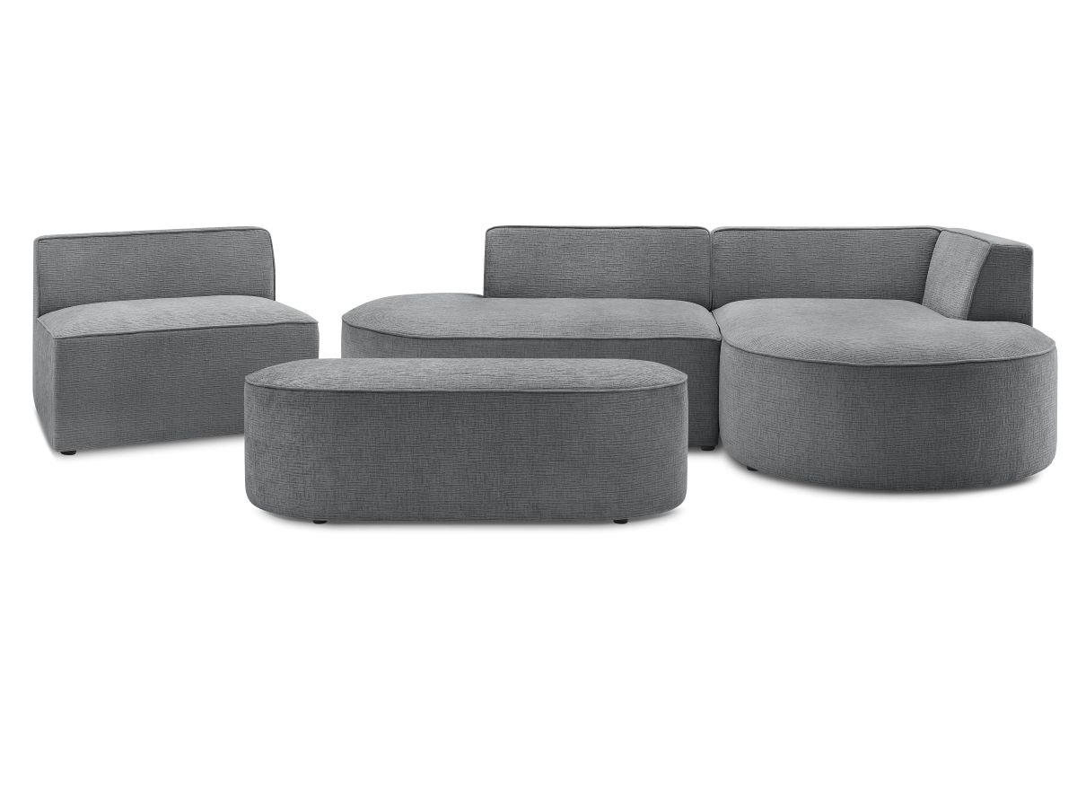 Bobochic Rousseau Ecksofa mit Sofamodul und Pouf Strukturstoff Dunkelgrau Ecke rechts