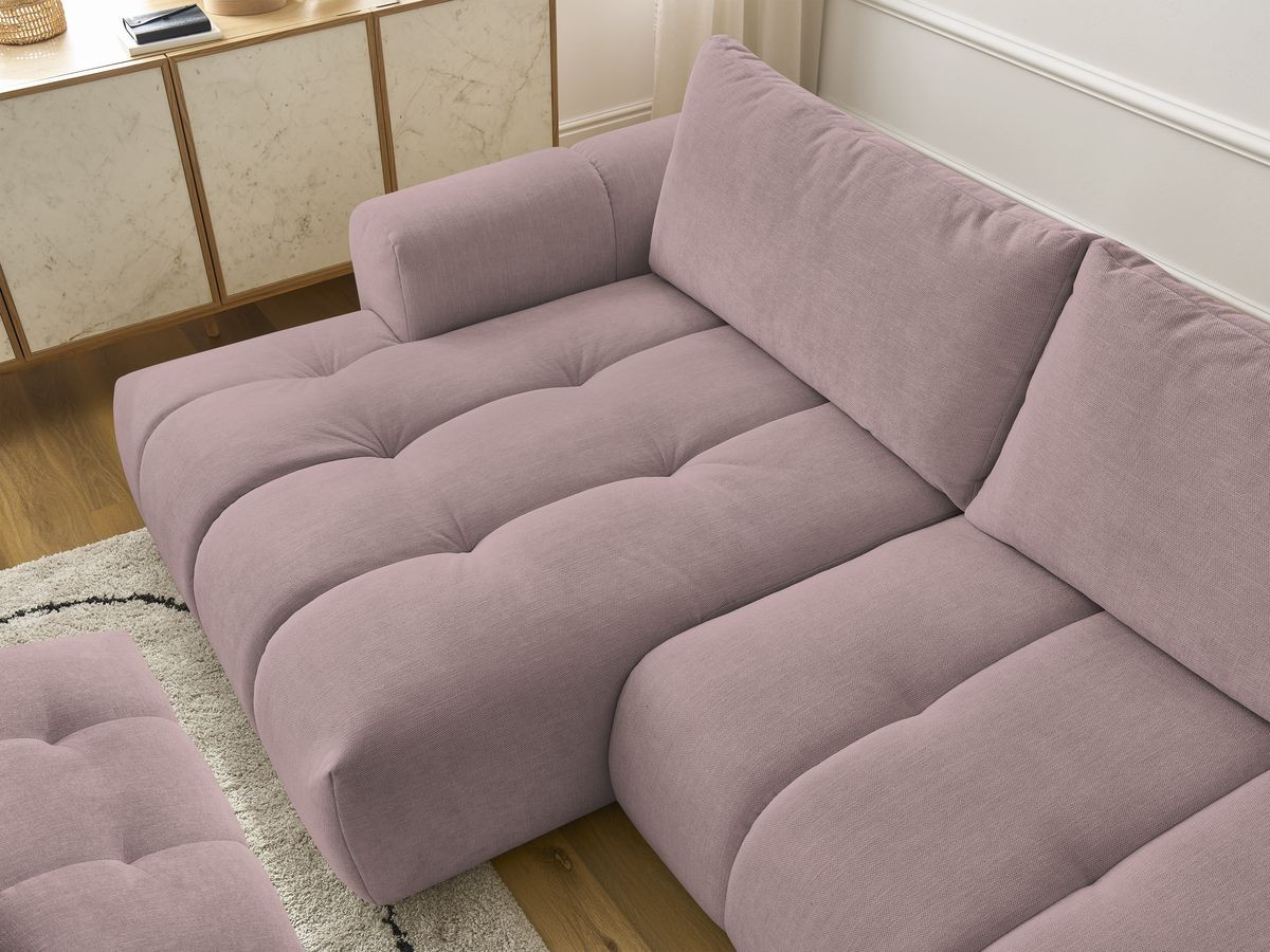 Bobochic Fuji Ecksofa mit Schlaffunktion und Bettkasten und Pouf 292 × 160 cm Stoff Rosa Ecke links