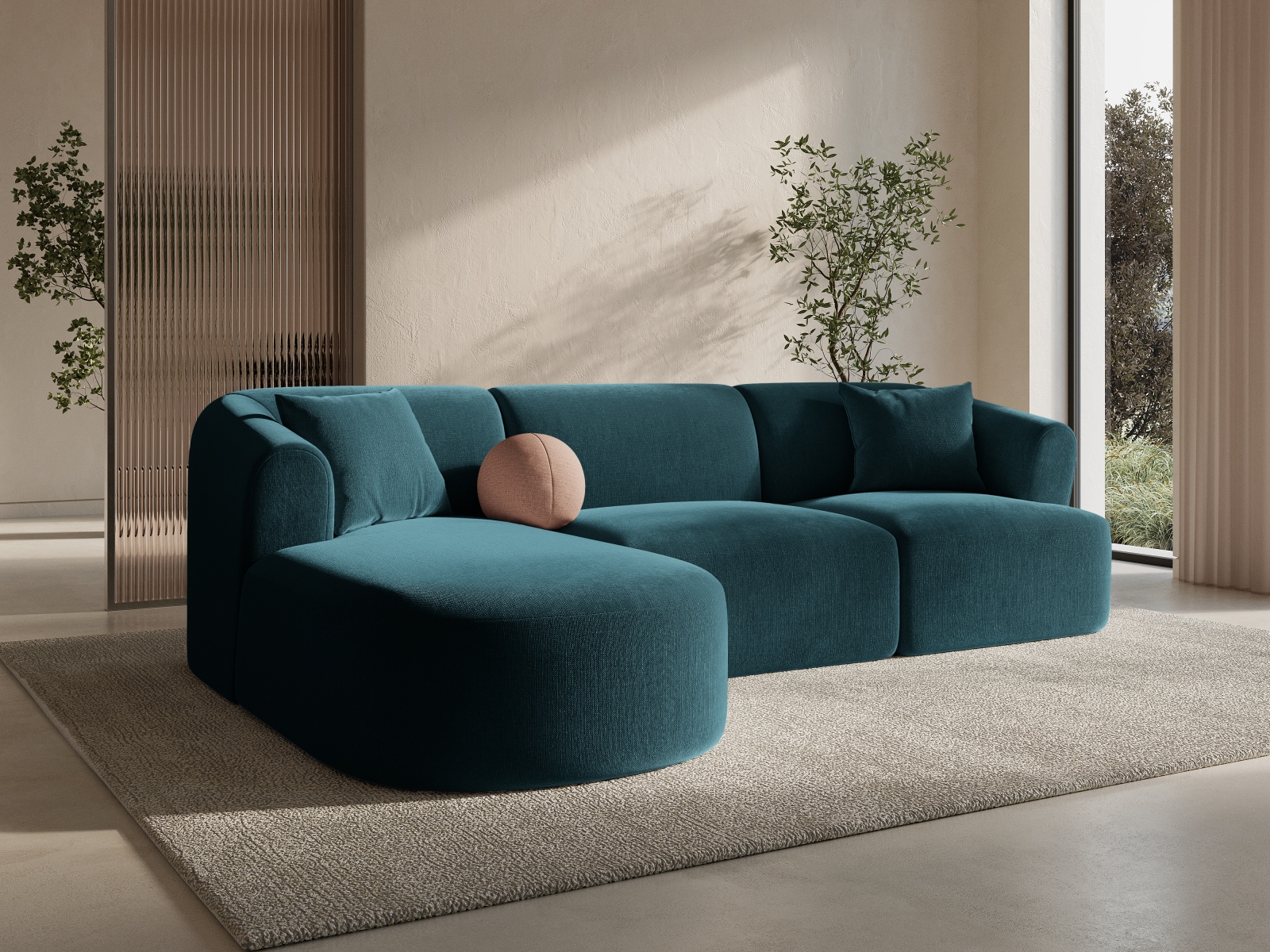 Cosmopolitan Design Ecksofa Campi 4-Sitzer Samt Vogue Tiefes Petrol Links