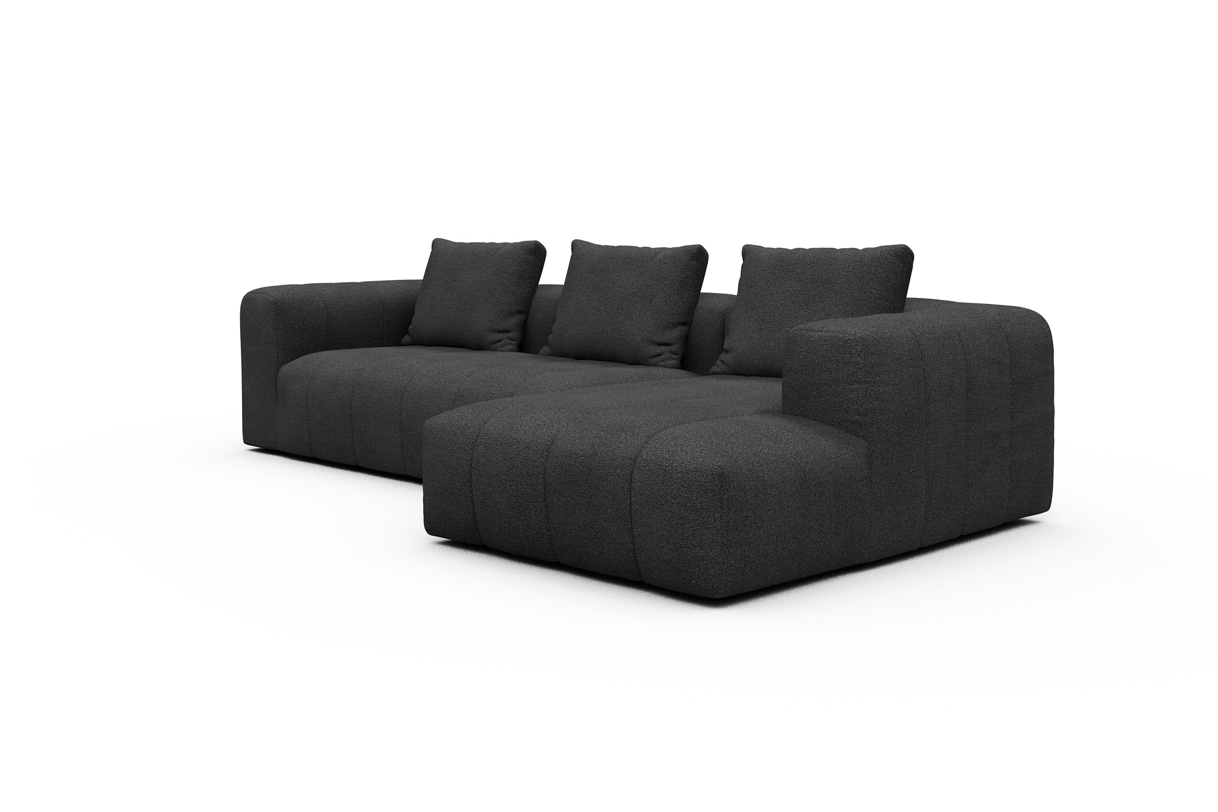 Ecksofa Hugo 2,5-Sitzer Armlehne links mit Chaiselongue Boucle-Charcoal