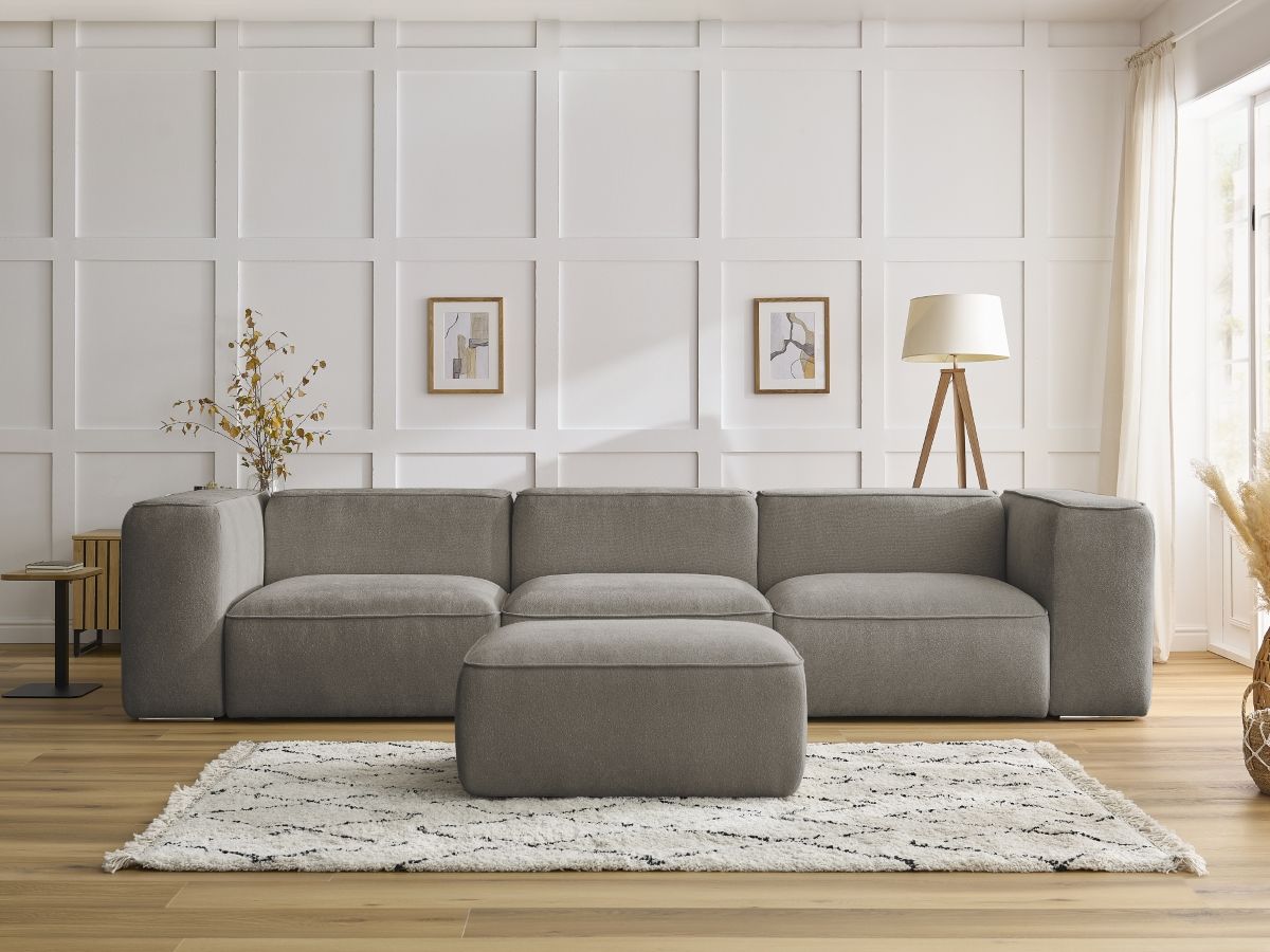 Bobochic Zephyr Sofa 4-Sitzer mit Pouf Strukturstoff Taupe