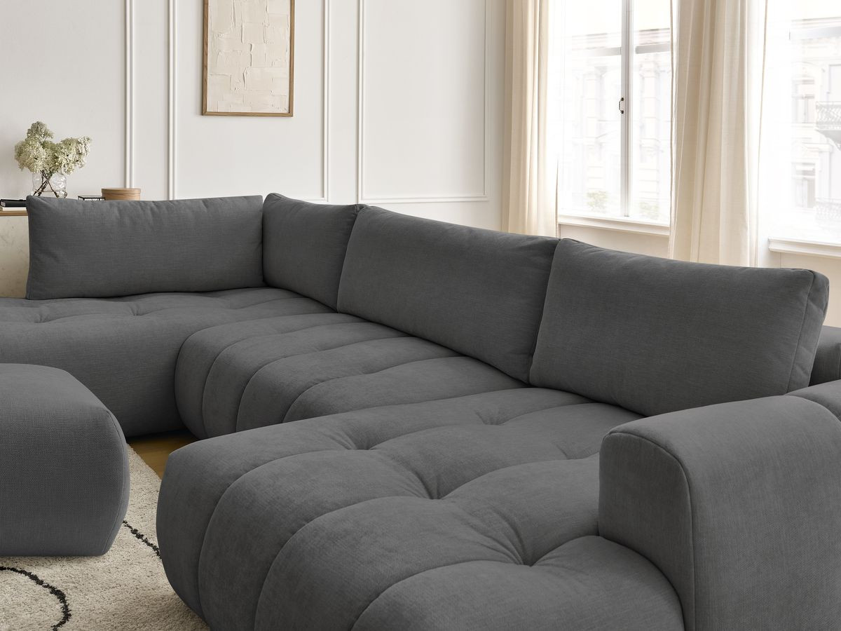Bobochic Fuji Wohnlandschaft mit Pouf Stoff Dunkelgrau Ecke rechts