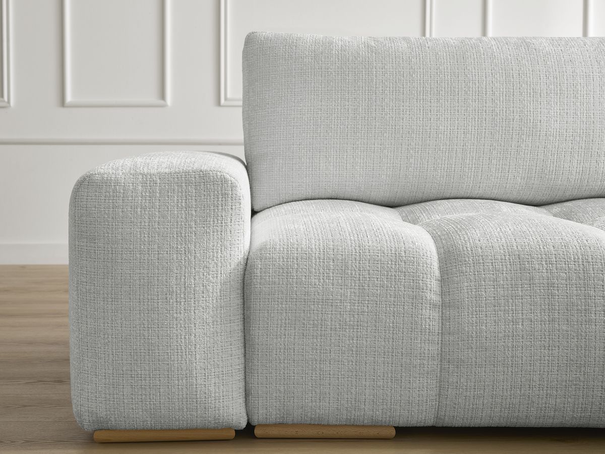 Bobochic Anakin Sofa 3-Sitzer mit Pouf, 2 Kissen Strukturstoff Hellgrau