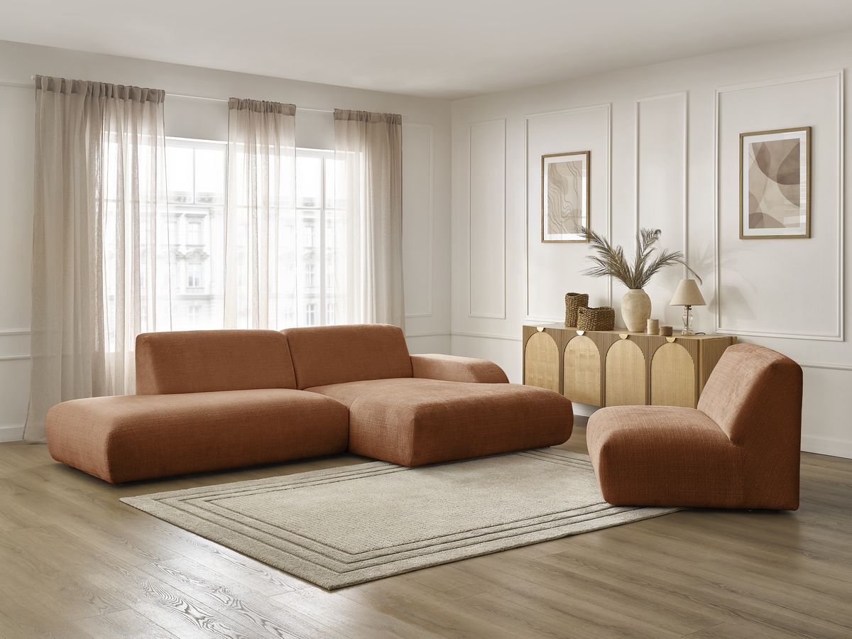 Bobochic Sirius Ecksofa 405 × 170 cm Strukturstoff Orange Ecke rechts